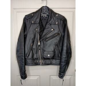 Vintage FMC Women's Black Leather Motorcycle Biker Jacket Medium Heavyweight EUC